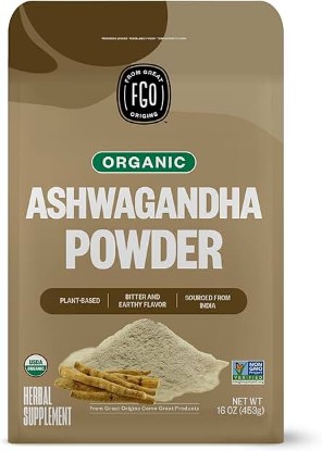 Picture of FGO Organic Ashwagandha Root Powder, Sourced from India, 16oz, Packaging May Vary (Pack of 1)