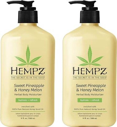 Picture of Hempz Body Lotion - Sweet Pineapple & Honey Melon Daily Moisturizing Cream, Shea Butter, Aloe, Orange Extract Body Moisturizer - Skin Care Products, Hemp Seed Oil - 17 fl oz, 2-Pack Bundle…