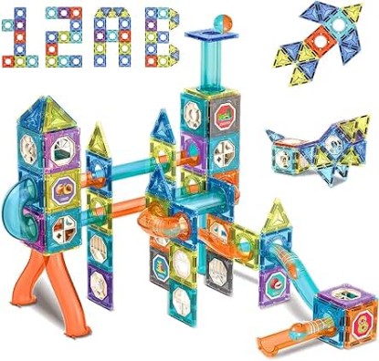 Picture of Magnetic Tiles Marble Run for Kids, 132 PCS 3D Building Blocks Set Race Track Toy Construction Kit Castle, STEM Educational Toys for 3 4 5 6 7 8 9 10+ Years Old Toddlers Kids