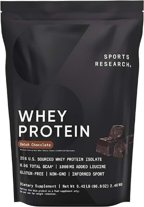 Picture of Sports Research Whey Protein - Sports Nutrition Whey Isolate Protein Powder for Lean Muscle Building & Workout Recovery - 5 lb Bag Bulk Protein Powder 25g per Serving - Dutch Chocolate, 60 Servings