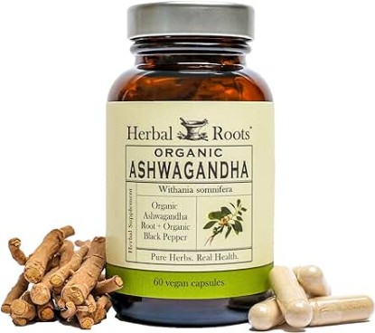 Picture of Herbal Roots Ashwagandha Capsules | Extra Strength 1,000mg per Serving | Ayurvedic for Overall Health for Men and Women | 60 Vegan Capsules