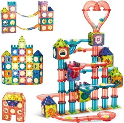 Picture of Marble Run 262pcs Magnetic Tiles Building Block Toy Play Set, Magnetic Tile Race Track Toy STEM Building& Learning Educational Magnet Toy Child Brain Development Kit Boys Girls Age 4 5 6 7 8 9+