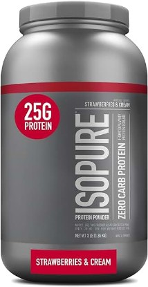 Picture of Isopure Protein Powder, Zero Carb Whey Isolate with Vitamin C & Zinc for Immune Support, 25g Protein, Keto Friendly, Strawberries & Cream, 44 Servings, 3 Pounds (Packaging May Vary)