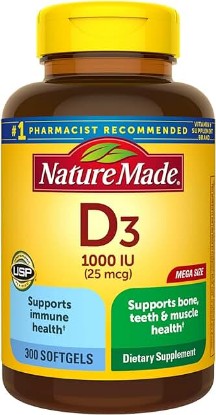 Picture of Vitamin D3, 300 Softgels, Vitamin D 1000 IU (25 mcg) Helps Support Immune Health, Strong Bones and Teeth, & Muscle Function, 125% of the Daily Value for Vitamin D in Only One Daily Softgel