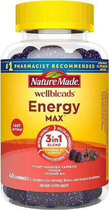 Picture of Nature Made Wellblends EnergyMAX Gummies, Fast Acting Caffeine, CoQ10 & Vitamin B12 1000mcg, Energy Support Gummy Vitamins, 40 Gummies