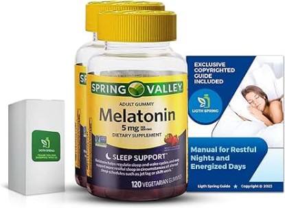 Picture of Spring Valley Melatonin Adult Gummies 5Mg, 120 Gummies, Sleep Support (2 Pack) Bundle with Exclusive - Better Light&Spring Guide (3 Items)