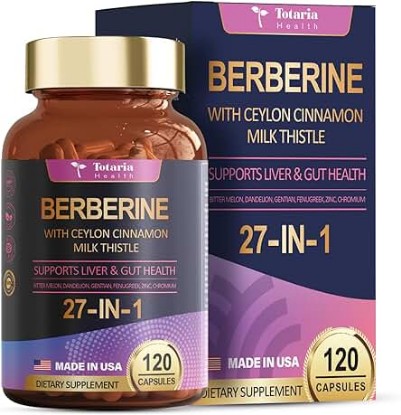 Picture of 27-in-1 Berberine Supplement with Ceylon Cinnamon, Milk Thistle - Pure Berberine 6000mg - Berberine Plus for Immune, Better Figure, Liver & Gut Health, Vegan Supplements for Men & Women - 120 Caps