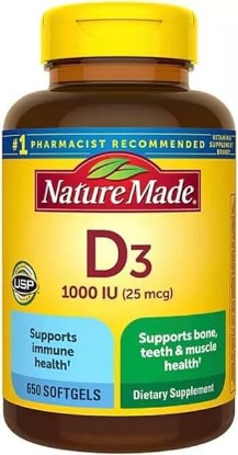 Picture of Nature Made Vitamin D3 25 mcg 650 Softgels,Stay Healthy and Meet Your Vitamin D 1000 IU- Bundled with nalkotSupliment-Guide