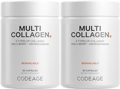 Picture of Codeage Multi Collagen Peptides Protein Capsules, 5 Collagen Types, Grass-Fed Hydrolyzed Collagen Pills Supplement, Ashwagandha, Amla Berry, Bone Broth, Joint, Skin, Hair, Nails Support, 2-Pack