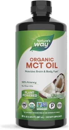 Picture of Nature's Way Organic MCT Oil, Brain and Body Fuel from Coconuts*, C8 Caprylic Acid and C10 Capric Acid, Keto and Paleo Certified, Organic, Non-GMO Project Verified, 30 Fl Oz (Packaging May Vary)