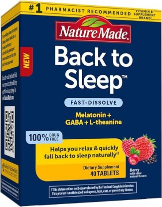 Picture of Nature Made Back to Sleep, Melatonin Fast-Dissolve, Helps You Fall Back to Sleep Naturally, L-Theanine and GABA to Help Relax and Calm Your Mind, 40 Tablets