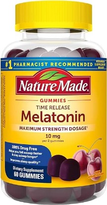 Picture of Nature Made Time Release Melatonin 10mg Per Serving Gummies, Maximum Strength Dosage, 100% Drug Free Sleep Aid for Adults, 60 Melatonin Gummies, 30 Day Supply