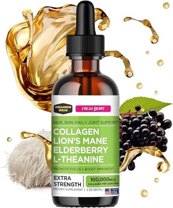 Picture of Collagen Mojo - Liquid Collagen for Women & Men, Collagen Peptides with Lion's Mane, Mushroom, Elderberry & L-Theanine - Hair, Skin, Nails, Focus & Creativity - 100,000mcg, 2 Oz