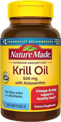 Picture of Nature Made Superior Absorption Krill Oil 500mg with Astaxanthin and Phospholipids, Omega 3s for Heart Health Support, 100 Softgels, 100 Day Supply