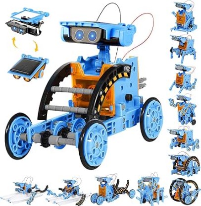 Picture of Sillbird STEM Projects 12 in 1 Solar Robot Toys for Kids, 190 Pieces Solar and Cell Powered Dual Drive Motor DIY Building Science Learning Educational Experiment Kit, Gift for Boys Girls Aged 8-12