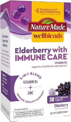 Picture of Nature Made Wellblends Elderberry with ImmuneCare, Vitamin D3 and Zinc, with Elderberry Flavor, 30 Fast Dissolve Tablets