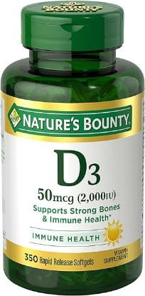 Picture of Nature's Bounty Vitamin D, Immune Support, Vitamin Supplement, 2000 IU, 50 mcg, Softgels, 350 Ct