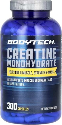 Picture of BodyTech 100 Pure Creatine Monohydrate 2250 MG Supports Muscle Strength Mass, 100 Servings (300 Capsules)