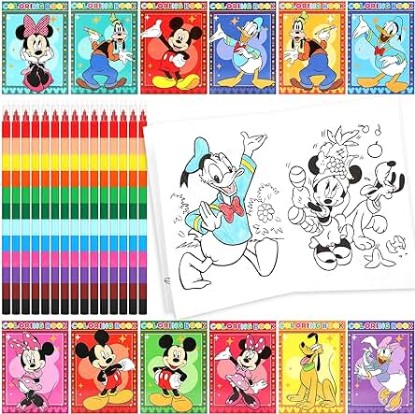 Picture of 24 Pack Mouse Party Favors Coloring Books with 12 Stacking Crayons - Cartoon Mini Coloring Books Bulk for Kids Toddler 3 8 12, Mouse Birthday Party Supplies Goodie Bags Stuffers Travel Coloring Book