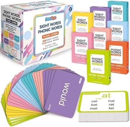 Picture of 712 Sight Words/Phonics Flash Cards, Dolch & Fry High Frequency Site Words, Learn to Read CVC Blends, Short/Long Vowel Sounds, Flash Cards Games for PreK Kindergarten 1st 2nd 3rd Grade, Kids 4-10