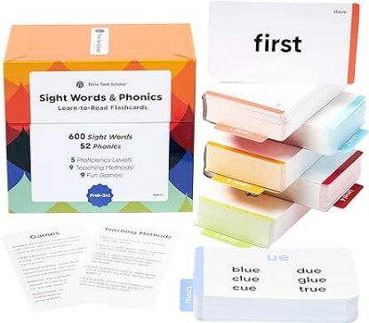 Picture of Think Tank Scholar 652 Sight Words/Phonics Flash Cards, Learn to Read: CVC Blends, Short/Long Vowel Sounds, Dolch & Fry High Frequency Site Words + Games: Preschool PreK Kindergarten 1st 2nd 3rd Grade