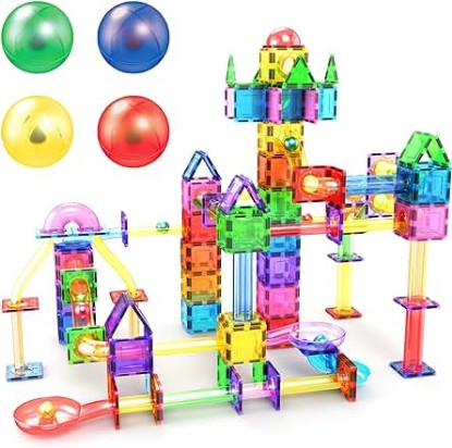 Picture of PicassoTiles 70 PCs Marble Run Maze Race Track Magnetic Tiles Magnet Building Block Educational Construction Toy Playset STEM Learning Kit Child Brain Development Hand Eye Coordination Training PTG70