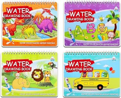 Picture of 4 Pack Water Drawing Book,Water Coloring & Doodle Book,Reusable Water Reveal Activity Books for Kid,Painting Color Wonder Coloring Books,Gift for Girl & Boy for 3 4 5 6 7 Year Old