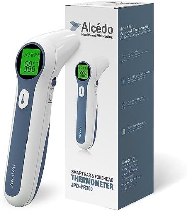 Picture of Alcedo Forehead and Ear Thermometer for Adults, Kids, and Baby | Digital Infrared Thermometer for Fever | Touchless, Instant Read, Medical Grade | Pouch and Batteries Included