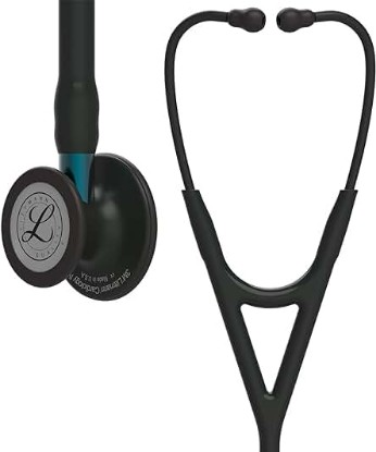 Picture of 3M Littmann Cardiology IV Diagnostic Stethoscope, 6201, More Than 2X as Loud*, Weighs Less**, Stainless Steel Black-Finish Chestpiece, 27" Black Tube, Blue Stem, and Black Headset