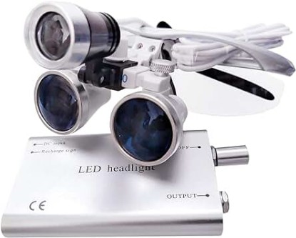 Picture of Portable 3.5X 420mm Surgical Binocular Loupes Optical Glass+LED Headlight Sliver