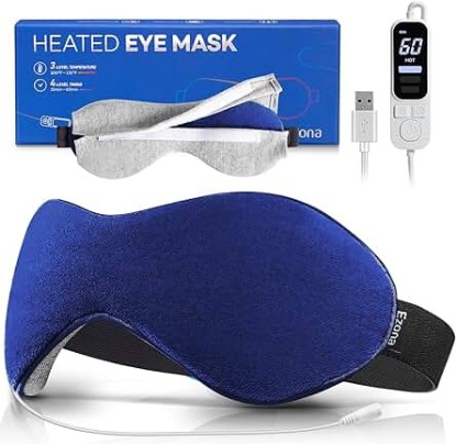 Picture of Ezona Heated Eye Mask with Temperature & Timer Control - USB Eye Heating Pad for Dry Eyes, Sinus Migraine, Soothing Warm Eye Compress Mask