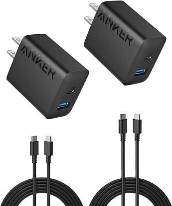 Picture of Anker iPhone 15 Charger, Anker USB C Charger, 2-Pack 20W Dual Port USB Fast Wall Charger, USB C Charger Block for iPhone 15/15 Pro/15 Pro Max/iPad Pro/AirPods & More (2-Pack 5 ft USBC Cable Included)