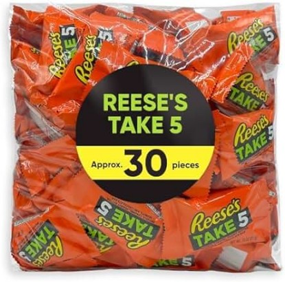 Picture of Reeces Take 5 Candy Bar Snack Size - 1.5 Pounds Approx 30 Pieces Of Crunchy Pretzels - Smooth Peanut Butter - Salty Peanuts & Sweet Caramel All Covered In A Chocolaty Coating - Individually Wrapped - Take Five Candy Bars Snack Size