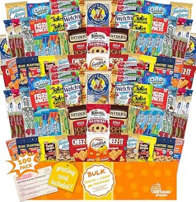 Picture of Snack Box Variety Pack Care Package (100 Count) Gift Basket for Easter Kids Adults Teens Family College Student - Crave Food Birthday Arrangement Candy Chips Cookies