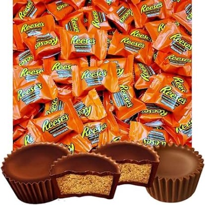 Picture of Reeses Peanut Butter Miniature Cups Candy - Peanut Butter covered in Rich Milk Chocolate - individually wrapped - Bulk Pack (1 Pound)