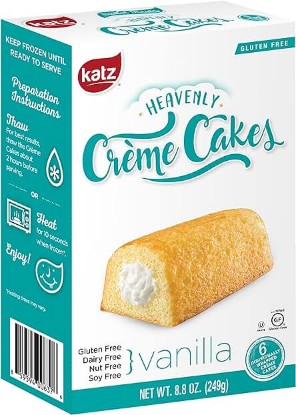 Picture of Katz Gluten Free Vanilla Crème Cakes | Dairy Free, Nut Free, Soy Free, Gluten Free | Kosher (3 Packs of 6 Crème Cakes, 8.8 Ounce Each)