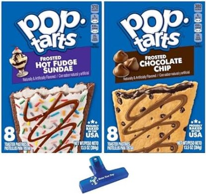 Picture of Frosted Toaster Pastries, Hot Fudge Sundae, Chocolate Chip, 13.5 Ounce (Pack of 2) - with Make Your Day Bag Clip