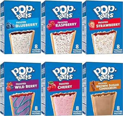 Picture of Pop Tarts Frosted Toaster Pastries Variety Pack - 6 Pack - 8 Pastries Per Box (48 Total) - Blueberry, Raspberry, Strawberry, Wild Berry, Cherry and Maple Brown Sugar - In Mighty Merchandise Box