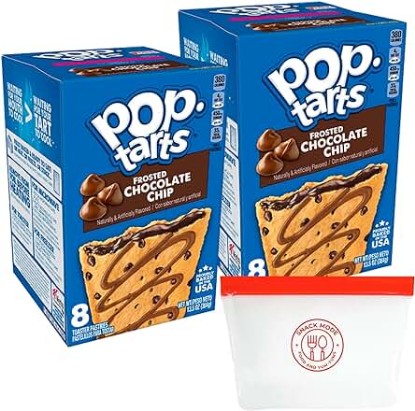 Picture of Deluxe Chocolate Chip Pop-Tarts Bundle - 16 Toaster Pastries (2x8 Packs) with Portable Silicone Snack Bag | Ideal for Quick Breakfasts & On-the-Go Snacks