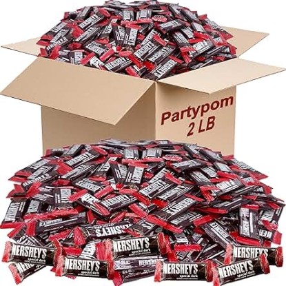 Picture of Hershey's Special Dark Mini Chocolate Bars, 2 LB Bulk, Mildly Sweet Chocolate Candy Snack Size Bars, Individually Wrapped Dark Chocolate Candy Bars, for Parties, Office Bowl