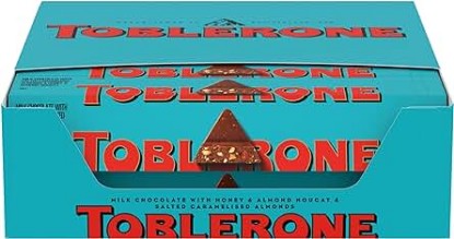 Picture of Toblerone Milk Chocolate Bar with Salted Caramelized Almonds and Honey and Almond Nougat, 20 - 3.52 oz Bars