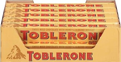 Picture of Toblerone Swiss Milk Chocolate Candy Bars with Honey and Almond Nougat, 20-3.52 oz Bars