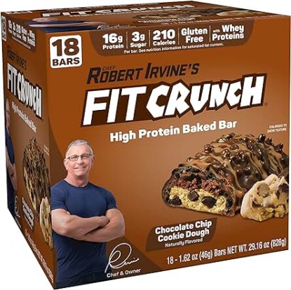 Picture of FITCRUNCH Snack Size Protein Bars, Designed by Robert Irvine, World’s Only 6-Layer Baked Bar, 3g of Sugar & Soft Cake Core (18 Bars, Chocolate Chip Cookie Dough)