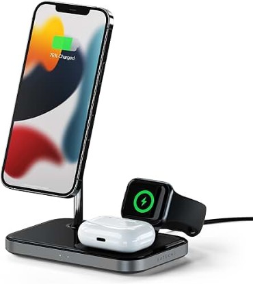 Picture of Satechi 3-in-1 Magnetic Wireless Charging Stand – Compatible with iPhone 15 Pro Max/15 Pro/15/15 Plus/ 14 Pro Max/14 Pro/14/14 Plus, Apple Watch Ultra & Series 8/7/SE/6/5/4/3/2/1, AirPods Pro 2/1