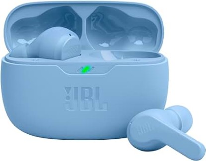 Picture of JBL Vibe Beam - True Wireless JBL Deep Bass Sound Earbuds, Bluetooth 5.2, Water & Dust Resistant, Hands-free call with VoiceAware, Up to 32 hours of battery life (Blue)