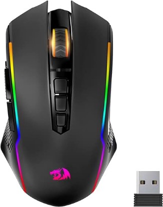 Picture of Redragon Gaming Mouse, Wireless Mouse Gaming with 8000 DPI, PC Gaming Mice with Fire Button, RGB Backlit Programmable Ergonomic Mouse Gamer, Rechargeable, 70Hrs for Windows, Mac Gamer, Black