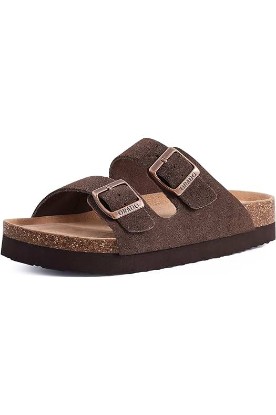 Picture of ORADO Women's Suede Platform Sandals Soft Cork Footbed Summer Slides with Adjustable Buckle