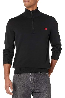 Picture of HUGO Men's Quarter Zip Square Logo Cotton Sweater