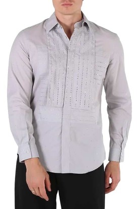 Picture of BURBERRY Men's Light Pebble Grey Crystal Embroidered Formal Shirt, Brand Size 39 (Neck Size 15.5")