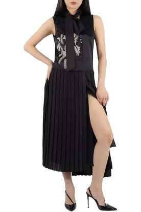 Picture of BURBERRY Ladies Flor Embroidered Asymmetrical Pleated Dress